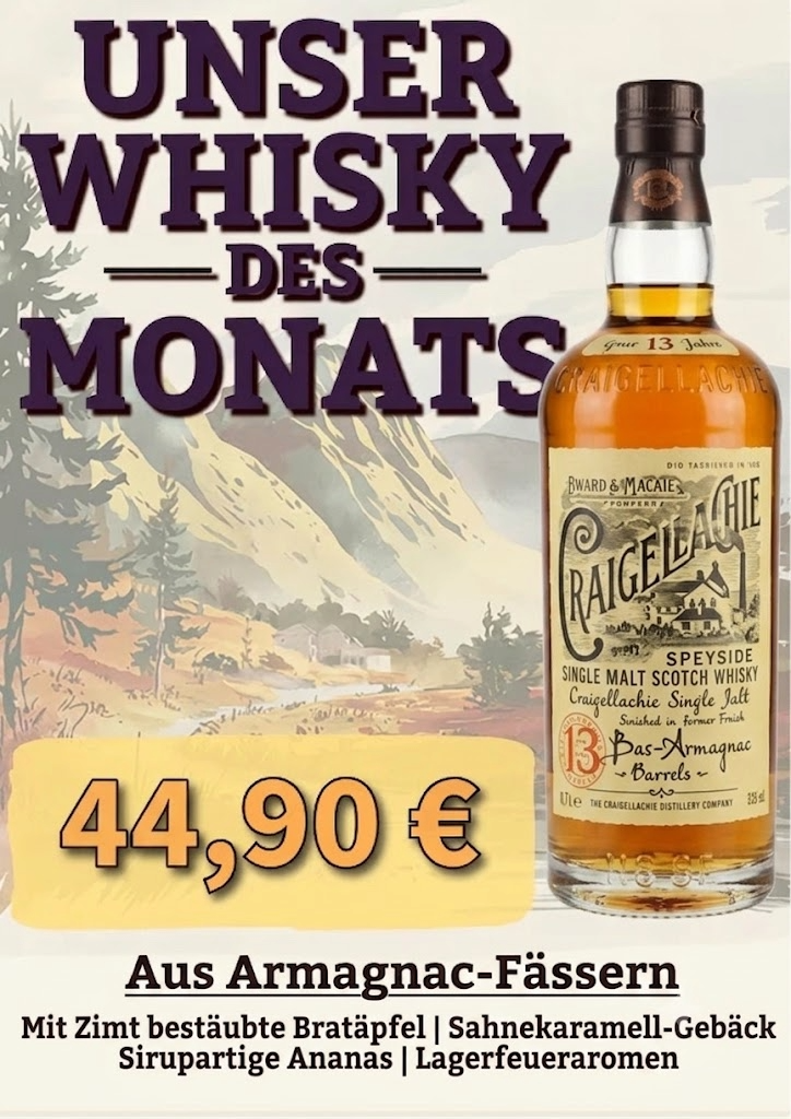 Craigellachie 13 YO Armagnac Finish Whisky 46% vol. 0,70l Whisky des Monats