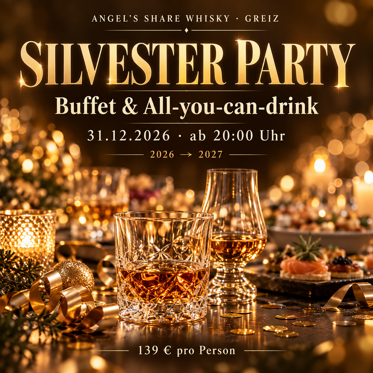 Silvester Party in Greiz am 31. Dezember 2026 ab 20 Uhr mit Buffet und All-you-can-drink – 139 Euro pro Person